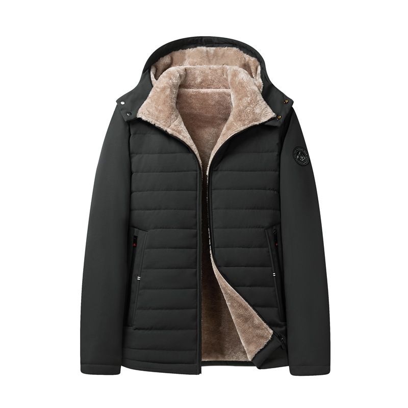 Men's Clothing Winter And Elderly Cotton Coat Plus Velvet Thickened Cold Resistant Warm Solid Color Public Version Men's Cotton Coat Dad Wear_viptrois.com