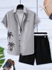 Sommer Neues Herren-Kurzarmhemd Und Shorts 2-teiliges Set Mode Coconut Tree Print Revershemd Strand Kordelzug Shorts Set_viptrois.com