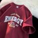 Burgundy American Retro Short-sleeve T-shirt For Men, Summer Trendy Brand, Oversized Loose Fit, Plus Size, Couple's_viptrois.com