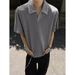 Men's Summer Shirt Short Sleeves Old Money Style Textured Wheat Ear Pattern Retro Knitted Top Breathable Polyester_viptrois.com