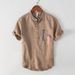 Men's Clothing Stand Collar Cotton And Linen T Shirt Men's Summer Pullover Casual Short Sleeved Tops_viptrois.com