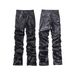 Men's Clothing Street Pleated Stacked Design Pu Leather Pants Men's Hiphop High Street Casual Slim Straight_viptrois.com
