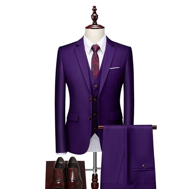 CT 2025 Men's New Solid Color Two-Button Three-Piece Wedding Business Casual Suit Set For Men_viptrois.com