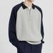 Men's Color-Block Zip Polo Shirt – Retro Long Sleeve Casual Top With Relaxed Fit (S-2XL, Light Grey)_viptrois.com