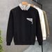 Men's Trendy Brand Faux Two Piece Striped Patchwork Collar Sweatshirt Casual Innerwear Top For Spring And Autumn_viptrois.com