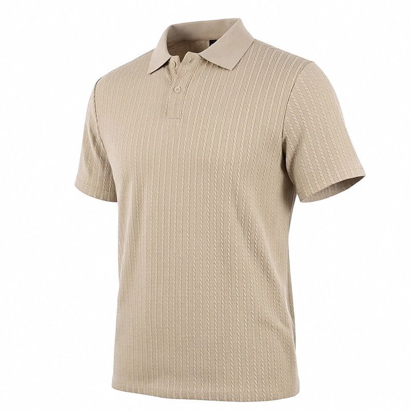 Men's Textured Knit Polo Shirt Short Sleeve, Quick-Dry Moisture-Wicking Golf & Casual Performance Top For Summer_viptrois.com