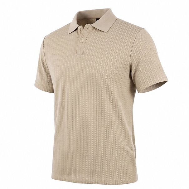 Men's Textured Knit Polo Shirt Short Sleeve, Quick-Dry Moisture-Wicking Golf & Casual Performance Top For Summer_viptrois.com