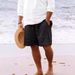 Men's Drawstring Cotton Linen Shorts 2023 Hot Selling Independent Sites in Europe And America Cross Border Swimwear_viptrois.com