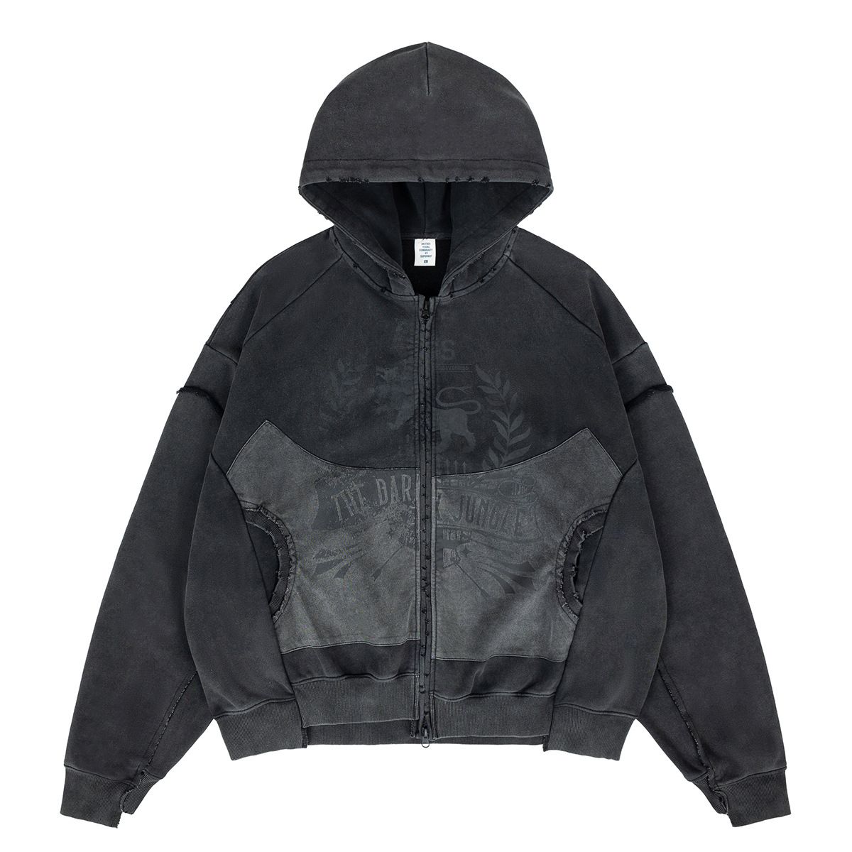Autumn Winter New American Style Washed Patchwork Digital Print Zipper Hooded Sweatshirt_viptrois.com