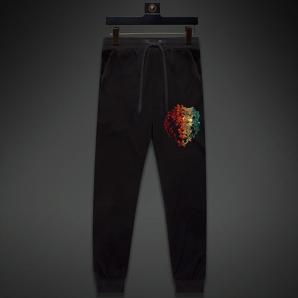 Men's Clothing Hot Diamond Lion Head Straight Loose Trousers Men's Ice Silk Elastic Summer Large Size_viptrois.com