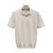 Men's Textured Polo Shirt V Neck Short Sleeve T-Shirt Seagull Collar Ice Silk Knitwear Old Money Style Summer Top_viptrois.com