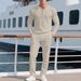 Men's Casual Solid Color Button Corduroy Round Neck Long Sleeve Trousers Two Piece Suit_viptrois.com