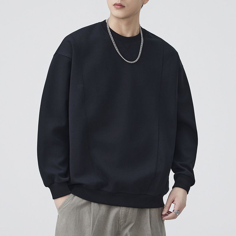Japanese Retro Autumn New Men's Patchwork Design Long Sleeve Sweatshirt Loose Versatile Trendy Round Neck Casual Solid_viptrois.com