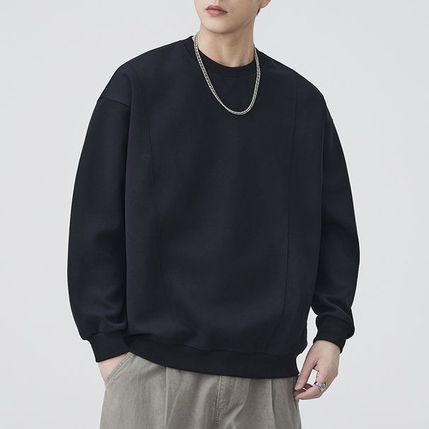 Japanese Retro Autumn New Men's Patchwork Design Long Sleeve Sweatshirt Loose Versatile Trendy Round Neck Casual Solid_viptrois.com