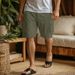 Men's Clothing New Cotton And Linen Work Shorts Drawstring Elastic Waist Straight Leg Solid Color Breathable Daily Beach Five Point Casual Shorts_viptrois.com