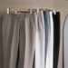 Men's Slim-Fit Chino Pants, Lightweight, Dusty Blue, Business Casual, Straight-Leg, Polyester Blend, Wrinkle-Resistant, Summer Office Wear_viptrois.com
