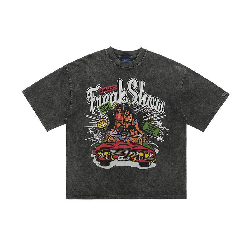 Summer Autumn New American Street Washed Vintage Printed Loose Cotton Unisex Short Sleeve T-Shirt_viptrois.com