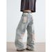 Light Blue Washed Ripped Beggar Pants Men And Women Loose Street Design Fashionable Jeans_viptrois.com