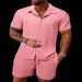 Man's Clothing 2024 New Men's Striped Lapel Shirt Shorts Trend Casual Sportswear Suit_viptrois.com