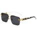 Half Rim Square Sunglasses – Diamond Cut Edge, Marble & Wood Grain Temples, Lightweight Fashion Glasses_viptrois.com