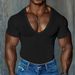 2025 Men's V-Neck Slim Fit Solid Color Casual T-Shirt Short Sleeve Men_viptrois.com