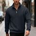 Men's Casual Half-Zip Pullover Sweatshirt With Jacquard Patchwork Design, Loose Fit Knit Top For Autumn & Winter (White, Grey, Black, Khaki, Navy)_viptrois.com