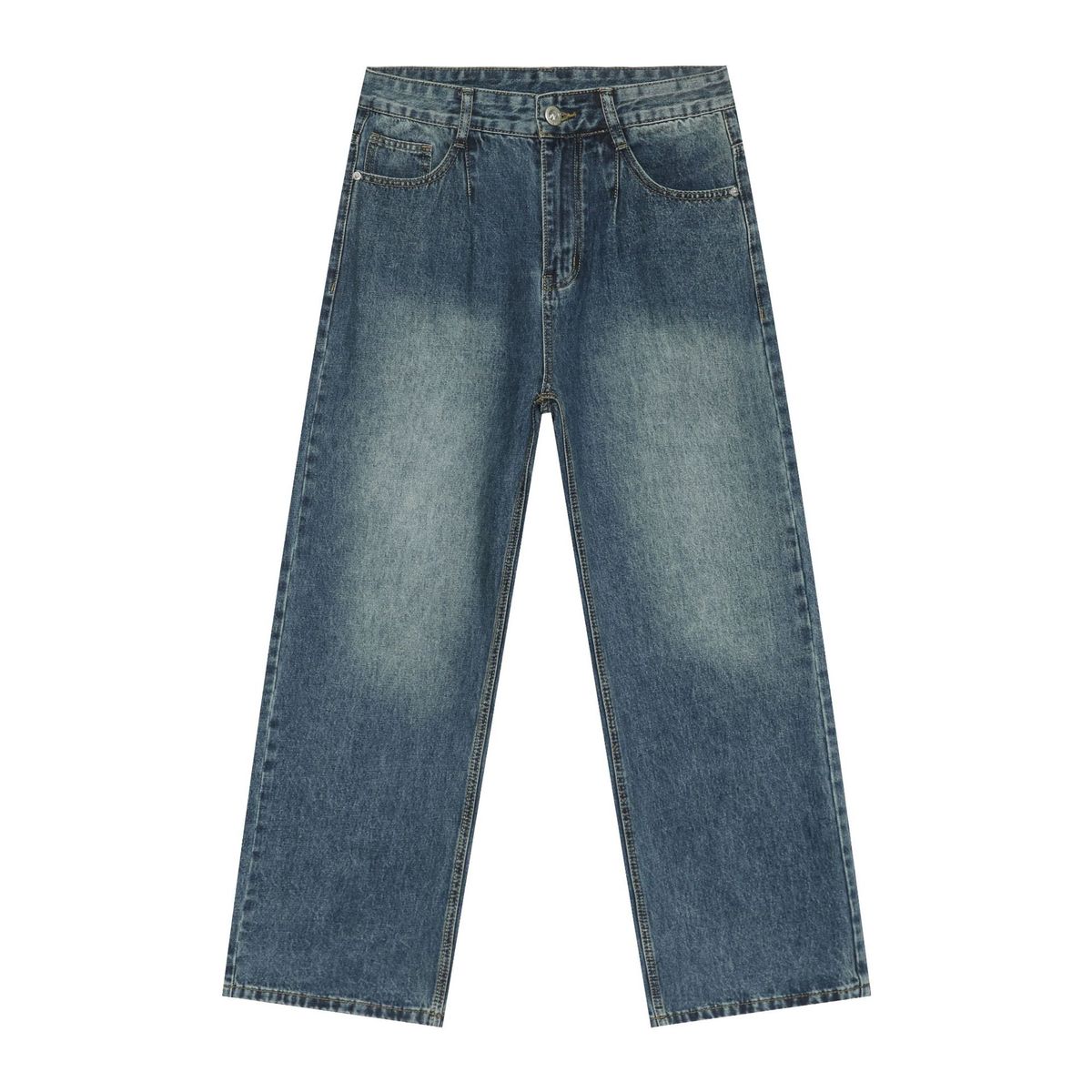 Men's Clothing Denim Solid Color Loose Wide Leg Straight Trousers_viptrois.com