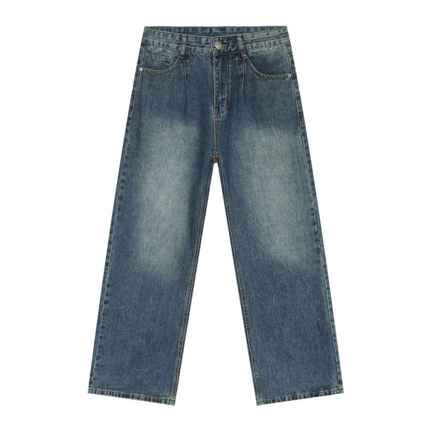 Men's Clothing Denim Solid Color Loose Wide Leg Straight Trousers_viptrois.com