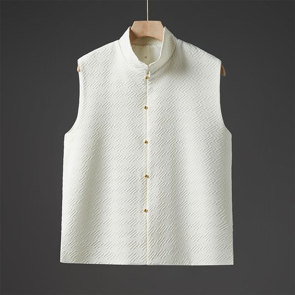 Otoño Moda Nacional Casual Geométrico Jacquard Hebilla De Cobre Chaleco Estilo Chino Stand Collar Sin Mangas Tang Traje Chaqueta Chaleco_viptrois.com
