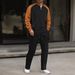 Men's Retro Half-Zip Sweatshirt – Stylish Contrast Panel Long Sleeve Pullover (S-Xxxl, Stand Collar, Polyester Blend)_viptrois.com