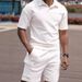 Men's Clothing Summer New Casual Button Down Lapel Shirt Solid Color Short Sleeved Shorts Suit For Men_viptrois.com