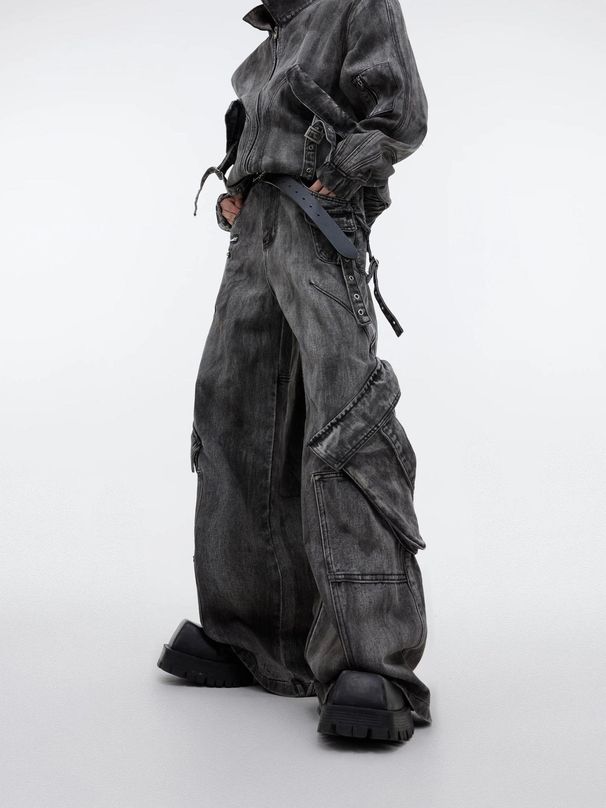 Men's Clothing Niche Retro Distressed Denim Suit Jacket Coat Wasteland Heavy Zipper Large Pocket Overalls Trend_viptrois.com