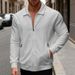Men’s Heavyweight Waffle-Knit Cardigan Jacket – Zippered Pockets & Lapel Collar (Black/White/Blue/Khaki, S-XXXL)_viptrois.com