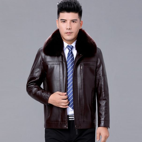 Middle Aged Elderly Men's Autumn And Winter Casual Plus Plush Thick Dad Outfit, Leather Jacket, Jacket_viptrois.com