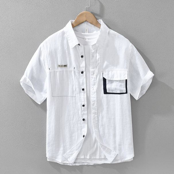 Linen Short Sleeved Shirt For Men, Breathable, Fashionable, Versatile, Artistic, Casual, Loose Top_viptrois.com