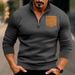 2023 Winter New Casual Men's Half-Zip Stand Collar Patch Pocket Thick Sweatshirt Pullover Plus Size Top For Men_viptrois.com