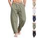 Summer Linen Cotton Harem Pants US Sized Loose Fit Plus Size Curved Cut Slim Fit Commuter Patchwork Long Pants_viptrois.com