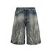 Lightning Pattern Floral Denim Cropped Shorts 14oz Over The Knee Casual Mid Length Pants Wide Leg Shorts Men's Trend_viptrois.com