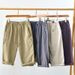 Men's Clothing Retro Elastic Waist Ramie Straight Cotton And Linen Casual Pants Versatile Loose Cropped Pants For Men_viptrois.com
