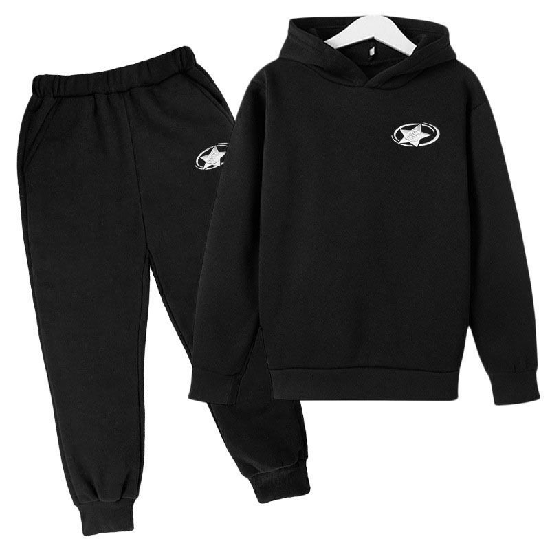 Kids' Star Embossed Fleece Hoodie & Pants Set - Winter Warm Two-Piece With 3D Silicone Details_viptrois.com