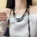 Chinese Style Retro Classic Black Beaded Tassel Necklace Stacked Personality Multi Layer Necklace Leather Strip Multi Purpose Waist Chain_viptrois.com