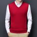 Spring And Autumn Wool Solid Color For Middle-aged Men, High-end V-neck Knitted Sweater, Warm Sleeveless Vest_viptrois.com