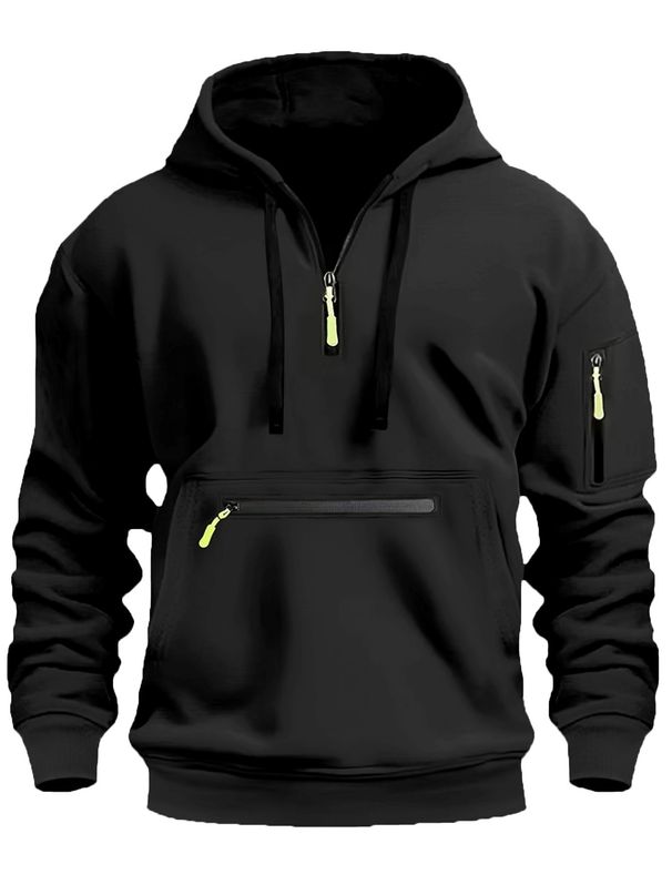 Men's Clothing Casual Sports Multi Zipper Arm Pocket Men's Sweater Pullover Hoodie Men_viptrois.com