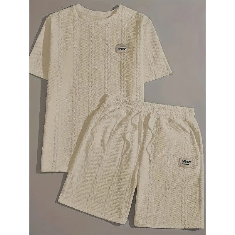 Men's Clothing Men's Wheat Ear Flower Pattern Comfortable 2 Piece Knitted Suit Shorts, Standard US Size With English Washing Mark_viptrois.com