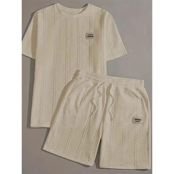 Men's Clothing Men's Wheat Ear Flower Pattern Comfortable 2 Piece Knitted Suit Shorts, Standard US Size With English Washing Mark_viptrois.com