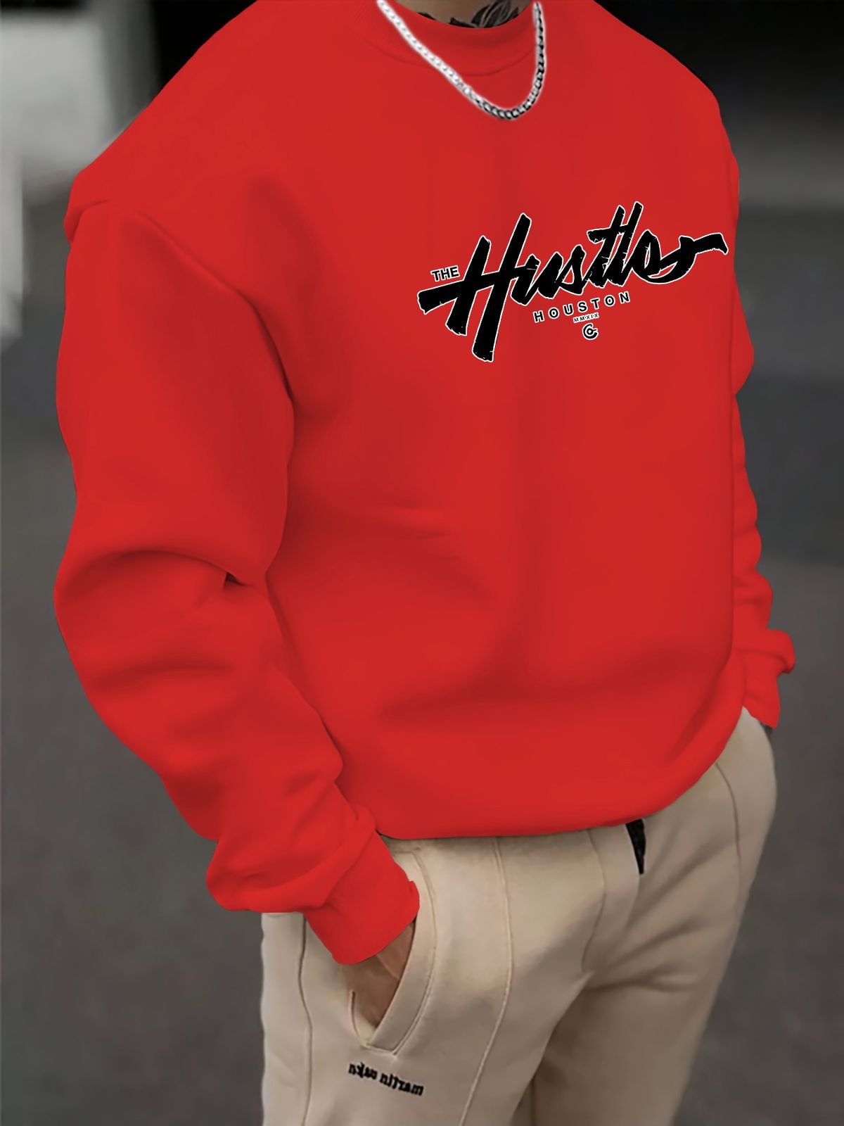 Men's Loose Casual And Fashionable Houston Letter Pattern Printed Round Neck Long Sleeved Sportswear For Autumn And Winter_viptrois.com
