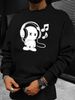 Men's Loose Casual Fashion Headphones With Printed Round Neck Long Sleeved Sportswear For Autumn And Winter_viptrois.com