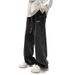 Black Jeans Trendy Style Loose Straight Leg Wide Leg Pants Midweight Polyester Spring Autumn Junior Senior High School Students Long Trousers_viptrois.com