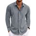2026 Men's Linen Long-Sleeved T-Shirt Loose Shirt Pure Color Long-Sleeved Cotton-Linen Shirt Men Large Size Men's Fashion Shirt_viptrois.com