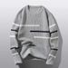 Loom Cross-Border European And American Spring Round Neck Striped 2023 New Export Men's Casual Loose Knitted Sweater_viptrois.com